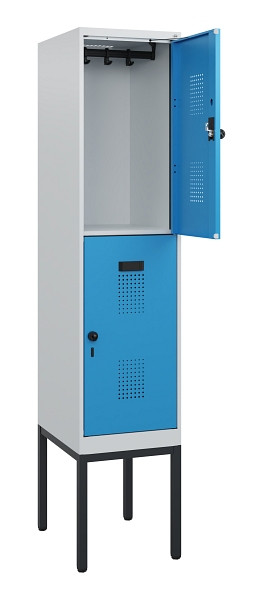 C+P Doppelstock-Spind Evolo PLUS, Gestell, 2 Fächer, 1950x400x500mm, 7035/5012, Drehriegel, 0493305-12 S10007