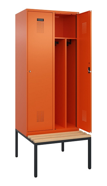 C+P Spind Evolo PLUS, 2 Abteile, 2120x800x815mm, 2004/2004, Haken 4, Zylinderschloss, Sitzfläche Buche-Hartholz, Sitzbank, Trennwand, 0490507-22F S10050