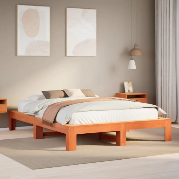 vidaXL Massivholzbett ohne Matratze Wachsbraun 150x200 cm Kiefernholz, 3308737