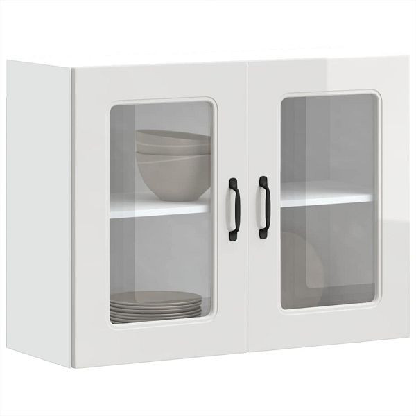 vidaXL Küchen-Hängeschrank mit Glastür Hochglanz-Weiß Holzwerkstoff, 853609