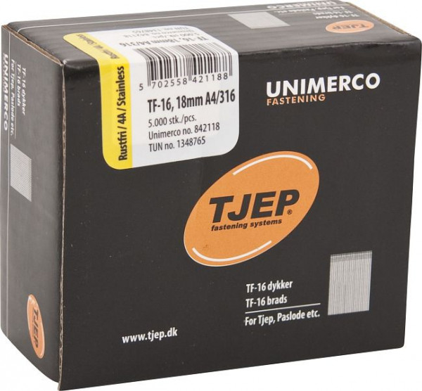TJEP TF16 18mm Brads, rostfrei A4 Box 5.000 Stück, Brads und Stifte, 842118