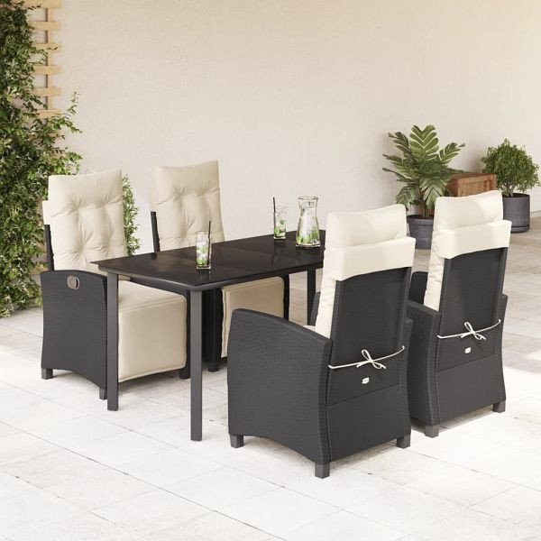 vidaXL 5-teilig Garten-Essgruppe mit Kissen Schwarz Poly Rattan, 3212956