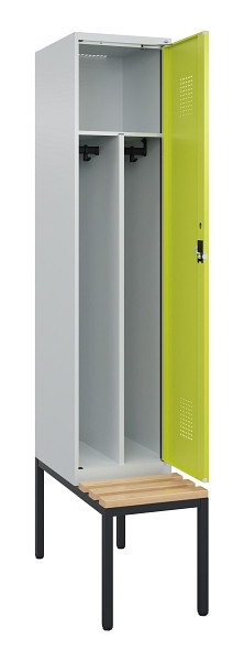 C+P Spind Evolo PLUS, 1 Abteile, 2120x400x815mm, 7035/0024, Haken 4, Zylinderschloss, Sitzfläche Buche-Hartholz, Sitzbank, Trennwand, 0490507-12F S10042
