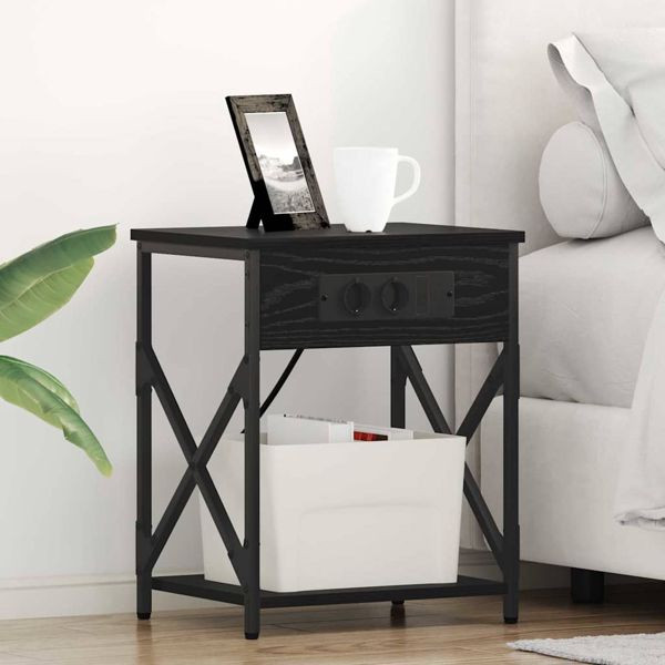 vidaXL Nachttisch mit Ladestation 2 pcs Schwarze Eiche 41 x 31 x 51 cm, 859506