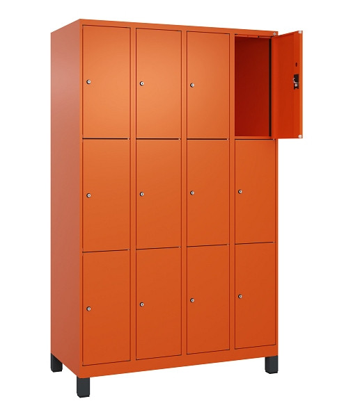 C+P Schließfachschrank Evolo PLUS, mit Füßen, 12 Fächer, 1950x1200x500mm, 2004/2004 Reinorange, Abteile 4, Abteilbreite 300 mm, 049010-403 S10023