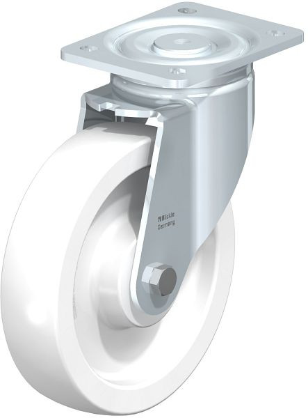 Blickle LH-SPO 200G Stahlblech-Lenkrolle, Schwerlast-Ausführung, mit Anschraubplatte, Polyamid, Weiß, 7070