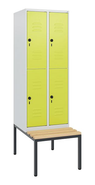 C+P Doppelstöckiger Spind Classic PLUS, 2 Abteile, 1950x600x815mm, 7035/0024, Drehriegel, Buche-Sitzleisten, mit untergebauter Sitzbank, 0803505-20 S10010