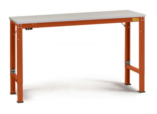 Manuflex ESD-Arbeitstisch UNIVERSAL Spezial Grundtisch mit Melaminplatte, BxTxH = 1000 x 800 x 725-1025 mm, Rotorange, LU7018.2001