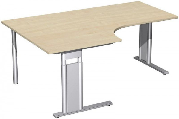 geramöbel PC-Schreibtisch links höhenverstellbar, C Fuß Blende optional, 1800x1200x680-820, Ahorn/Silber, N-647310-AS