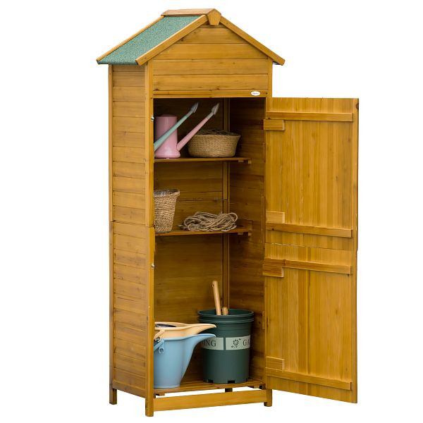 Outsunny Geräteschrank, Gartenschuppen, 2 Regale, 2 Türen, wetterfest, Naturholz, 79 x 49 x 190cm, 845-352V01