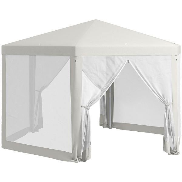 Outsunny Gartenpavillon, 6-eckig, Netzvorhänge, Metallgestell, 3,94x3,412x2,5m, Cremeweiß, 84C-044V02CW