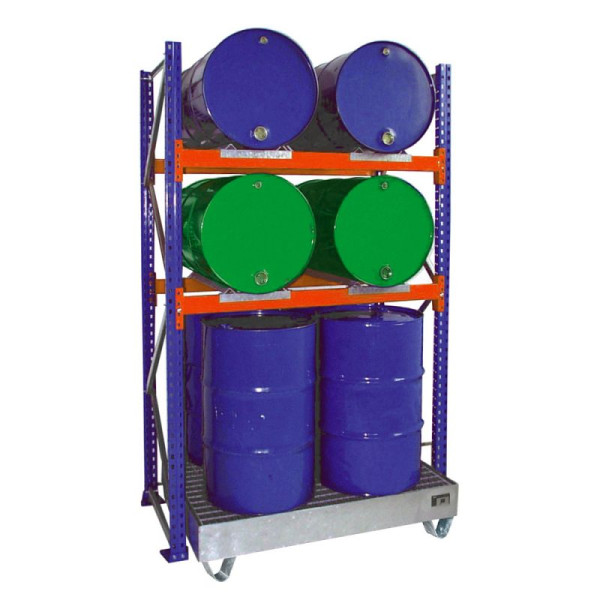 STEIN HGS Fassregal mit Auffangwanne Serie 3000 Grundregal, 200 Liter, 4 x 200 L, Gitterrost, 79136.0005