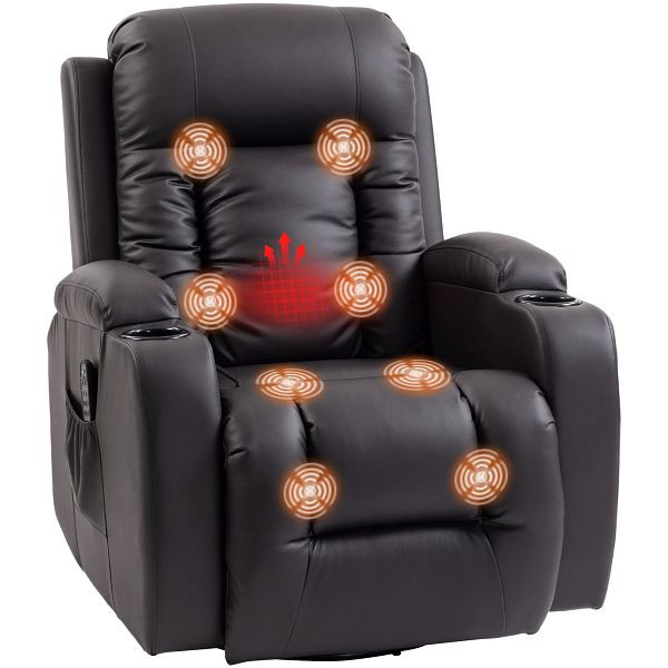 HOMCOM Massagesessel mit Wipp-, Liege- & Wärmefunktion, 3 Modi, drehbar, Braun, 700-050V94DR