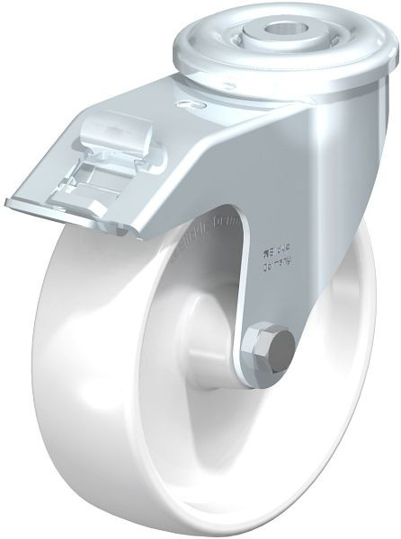 Blickle LER-PPN 125G-FI Stahlblech-Lenkrolle mit Rückenloch & Feststeller, Polypropylen, Weiß, 762896