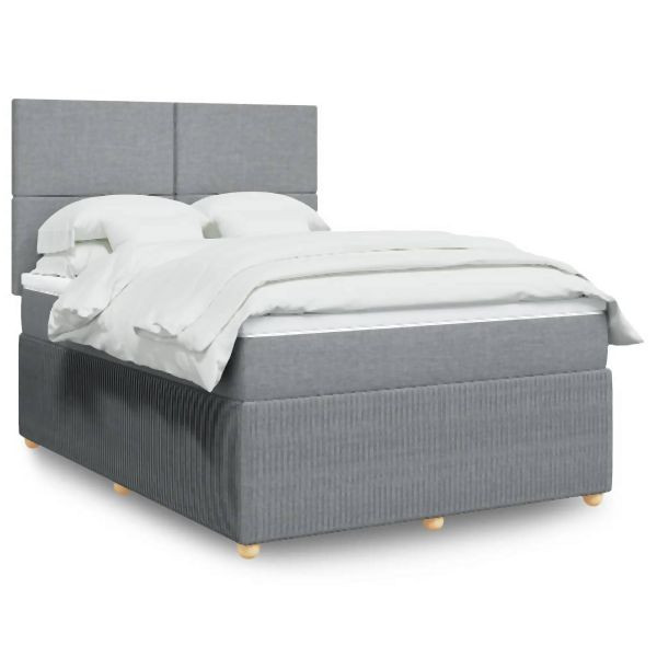 vidaXL Boxspringbett mit Matratze Hellgrau 160x200 cm Stoff, 3294400