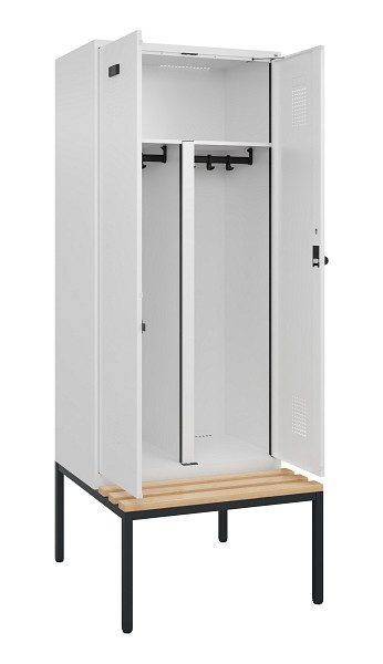 C+P PSA Doppel-Spind Evolo PLUS, Bank, 2 Abteile, 2120x800x815mm, 9016/9016, Drehriegel, Sitzfläche Buche-Hartholz, Sitzbank, 0490527-22P S10020