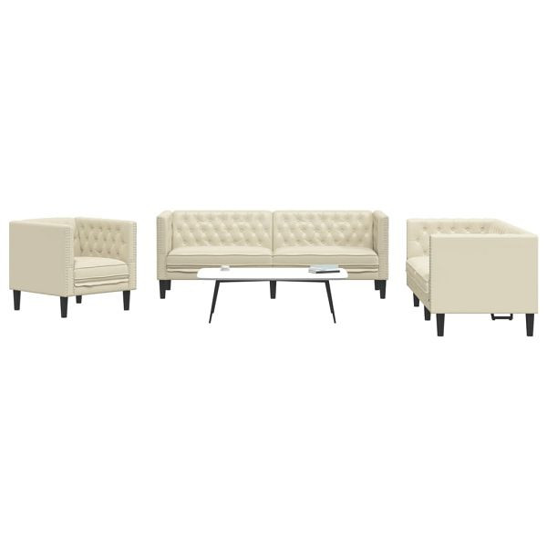 vidaXL 3-tlg. Chesterfield-Sofa-Set Creme Kunstleder, 3209268