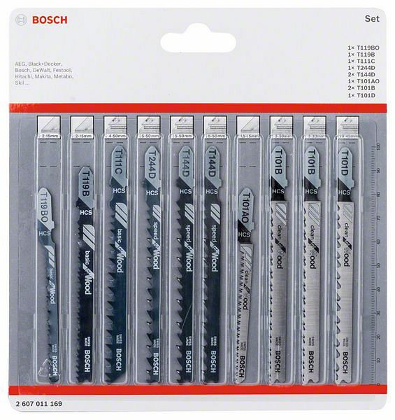 Bosch Stichsägeblatt-Set Wood, 10-teilig, VE: 5 Stück, 2607011169