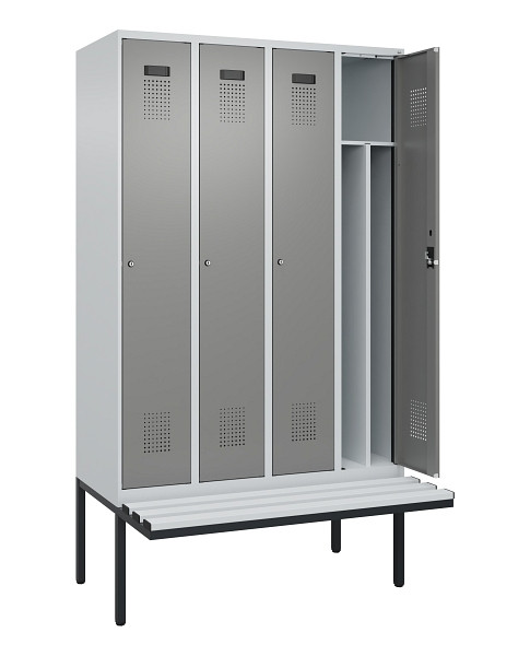 C+P Spind Evolo PLUS, 4 Abteile, 2120x1200x815mm, 7035/0004, Haken 4, Zylinderschloss, Material Sitzfläche Kunststoff, 0490407-40F S10095