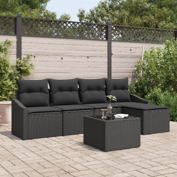 vidaXL Garten-Sofa-Set Set von 6 Schwarz Poly-Rattan, Polyester, Schaum, 3346693