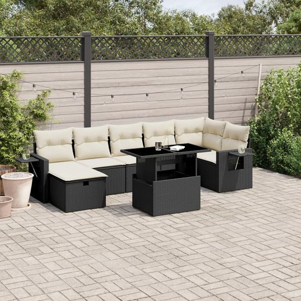vidaXL 8-teilig Garten-Sofagarnitur mit Kissen Schwarz Poly Rattan, 3274986