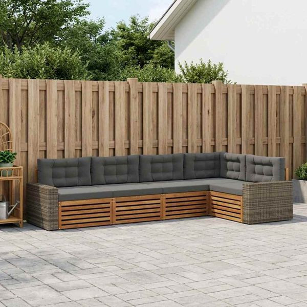 vidaXL Outdoor-Sofagarnitur 5-teilig Natur und Anthrazit, 3383370