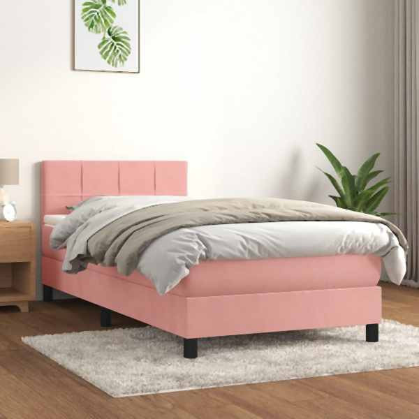 vidaXL Boxspringbett mit Matratze Rosa 80x200 cm Samt, 3141274