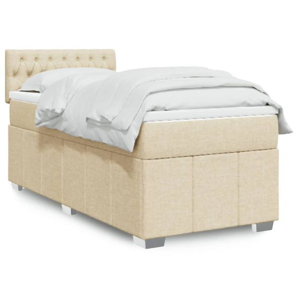 vidaXL Boxspringbett mit Matratze Creme 90x200 cm Stoff, 3289263