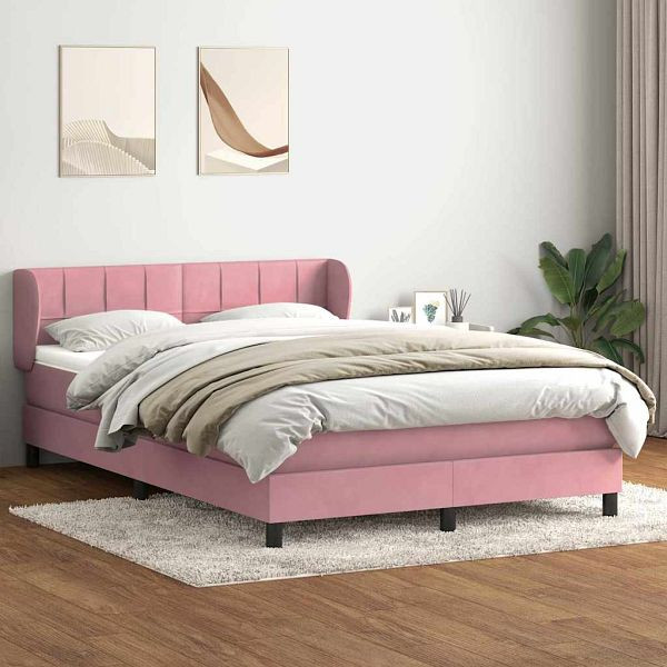 vidaXL Boxspringbett mit Matratze Rosa 140x210 cm Samt, 3317528