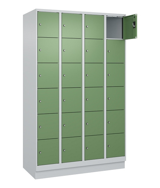 C+P Schließfachschrank Evolo PLUS, mit Sockel, 24 Fächer, 1950x1200x500mm, 7035/6011 Resedagrün, 049020-406 S10010