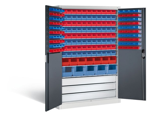 C+P Magazinschrank Acurado, H1950xB1200xT500mm, Farbe: Lichtgrau / Schwarzgrau, Muldengriff, 8931-501 S10074