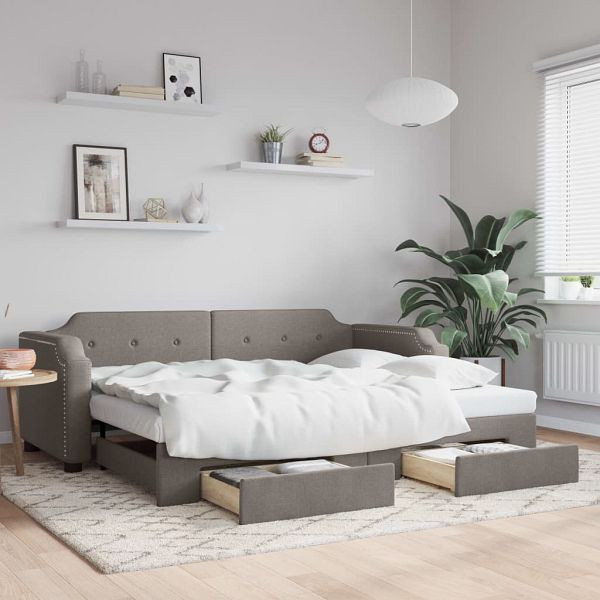 vidaXL Tagesbett Ausziehbar mit Schubladen Taupe 80x200 cm Stoff, 3197668