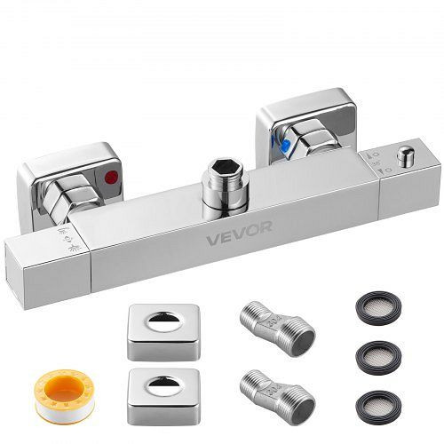 VEVOR Duscharmatur mit Thermostat, 38°C Sicherheitsschloss, für Badezimmer/Wohnmobil/Hotel, Chrom-Silber, JXFSKDSHWWKF58UCF001V0