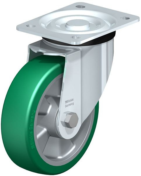 Blickle L-ALST 160K Stahlblech-Lenkrolle, mittelschwere Ausführung, mit Anschraubplatte, Blickle Softhane®, Grün, 579375