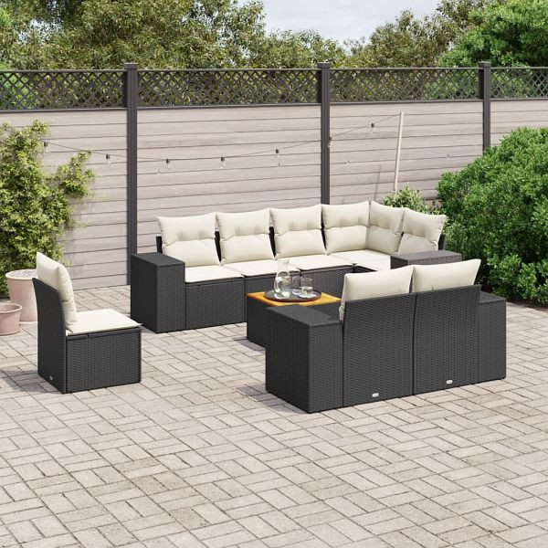 vidaXL 9-teilig Garten-Sofagarnitur mit Kissen Schwarz Poly Rattan, 3225538