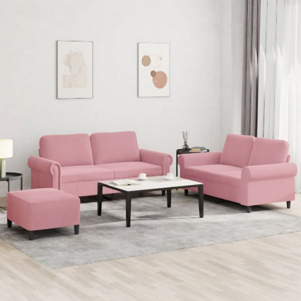 vidaXL 3-tlg. Sofagarnitur mit Kissen Rosa Samt, 3202223