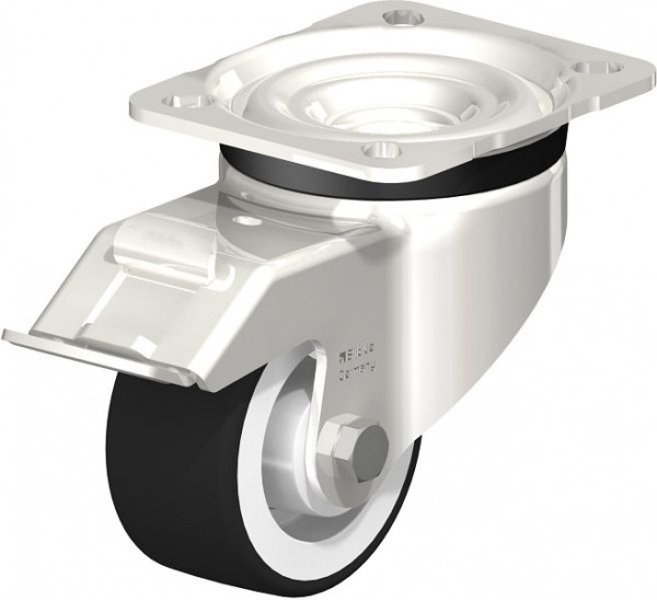 Blickle LKX-POTH 75G-FI Edelstahl-Schwerlast-Lenkrolle mit Anschraubplatte & Feststeller, Thermoplastisches Polyurethan, Grau, 754902