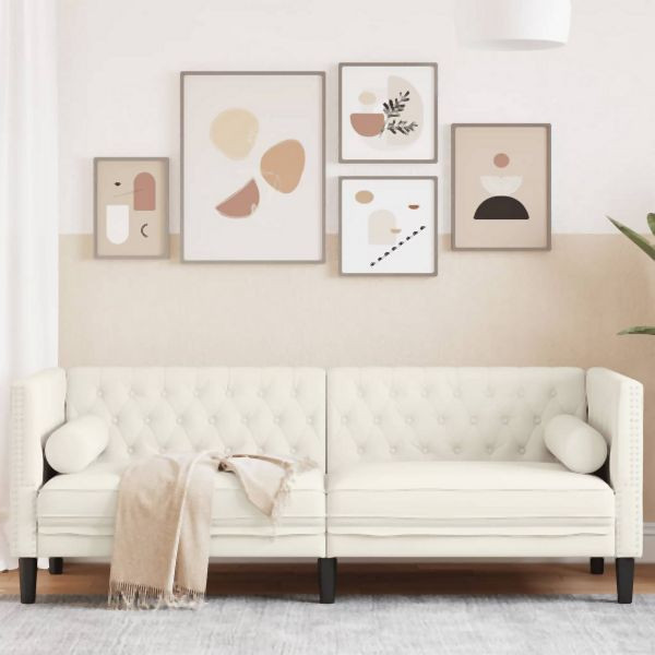 vidaXL Chesterfield-Sofa mit Nackenrollen 3-Sitzer Creme Samt, 372700