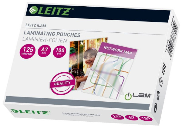 LEITZ 33805 Folientasche, A7, glänzend, 125 mym, 100 Stück, 33805