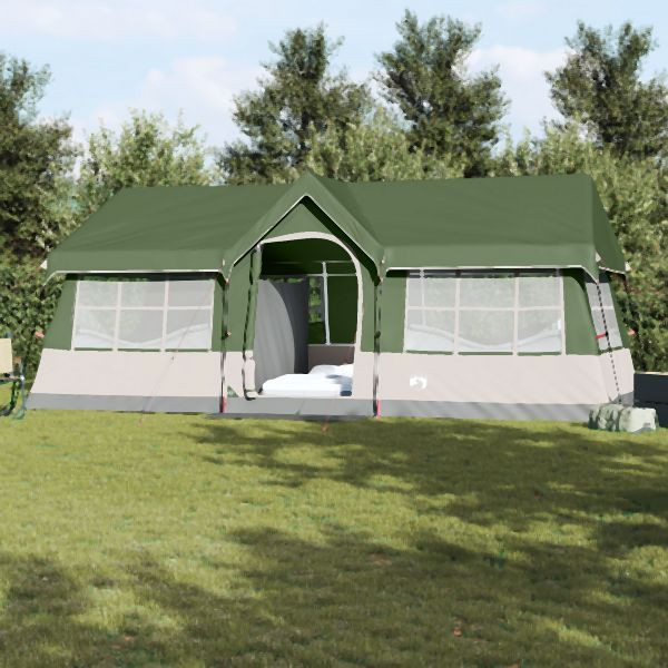 vidaXL Camping Zelt mit Fenstern Grün 12-Personen Wasserdicht, 4100700