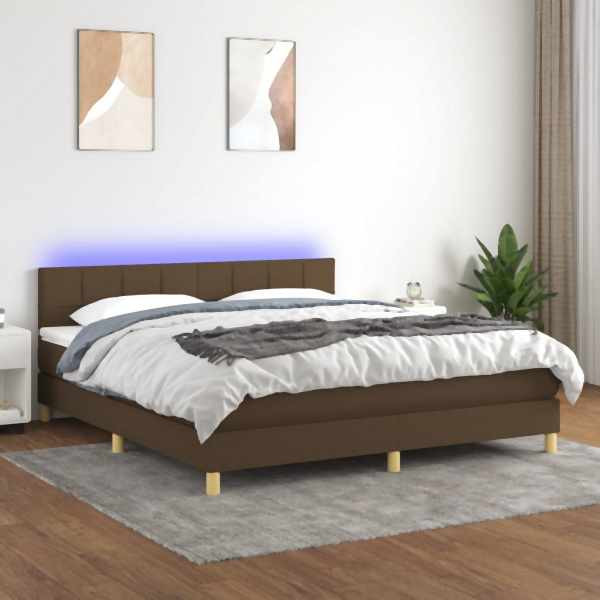 vidaXL Boxspringbett mit Matratze & LED Dunkelbraun 180x200 cm Stoff, 3133736