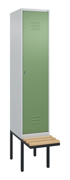 C+P Umkleidespind Classic PLUS, 2120x400x815mm, 7035/6011, Zylinderschloss, Buche-Sitzleisten, 0800407-12 S10050