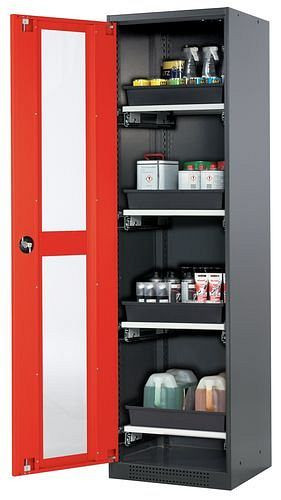 asecos Chemikalienschrank Systema-T CS-54LG, Korpus anthrazit, Flügeltüren rot, 4 Tablarauszüge, 208908