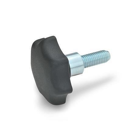 Ganter Sterngriffschrauben, Kunststoff, mit vorstehendem Stahl-Bund, Stahl-Gewindestift (GN 6336.4-TE-40-M8-16), VE: 50 Stück, 6336.4-TE-40-M8-16