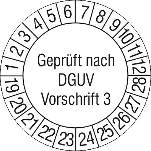 SafetyMarking Prüfplakette, Geprüft nach DGUV Vorschrift 3, Prüfzeitraum: 19-24, Ø 3 cm, Folie, selbstklebend, VE: 500 Stück/Rolle, 31.C2140-19-24