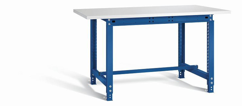 Otto Kind Werktisch allrounder, höhenverstellbar von 720-958 mm, Melamin-Platte, überstehend, 2 Fußgestelle, 1524 mm Breite, komplett RAL 5010, 072395013