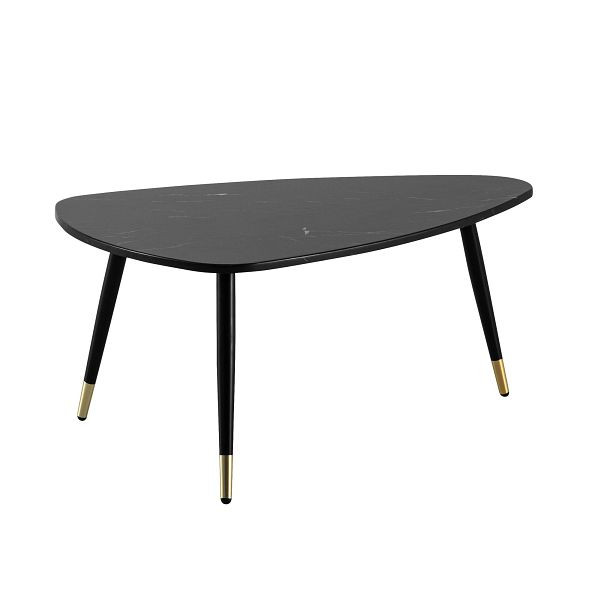 Wohnling Couchtisch 90x60x41cm mit Marmor Optik Schwarz, Dreibein Wohnzimmertisch mit Metall-Gestell, Sofatisch Dreieckig Tisch Wohnzimmer, WL6.870