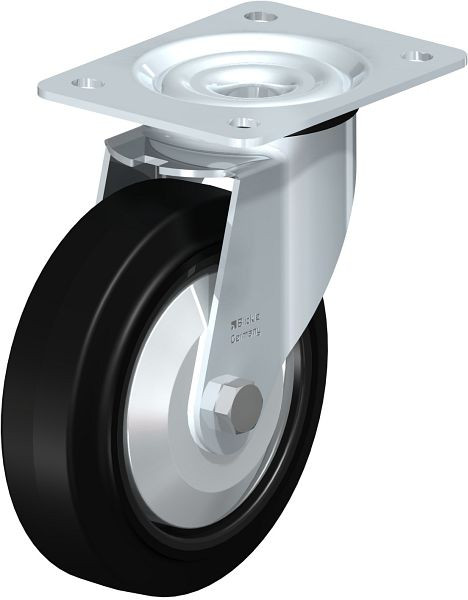 Blickle LE-POEV 160XKA-FA Stahlblech-Lenkrolle mit Anschraubplatte, Elastik-Vollgummi, Schwarz, 850233