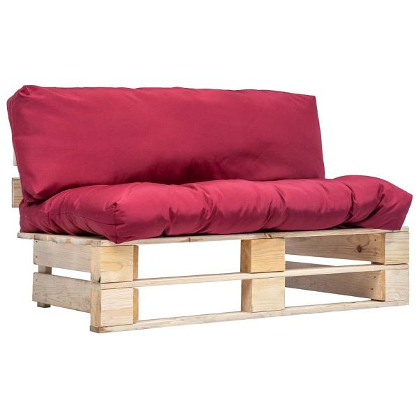 vidaXL Outdoor-Sofa Paletten mit Kissen in Rot Kiefernholz, 277478