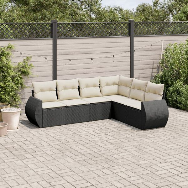 vidaXL 6-teilig Garten-Sofagarnitur mit Kissen Schwarz Poly Rattan, 3253743